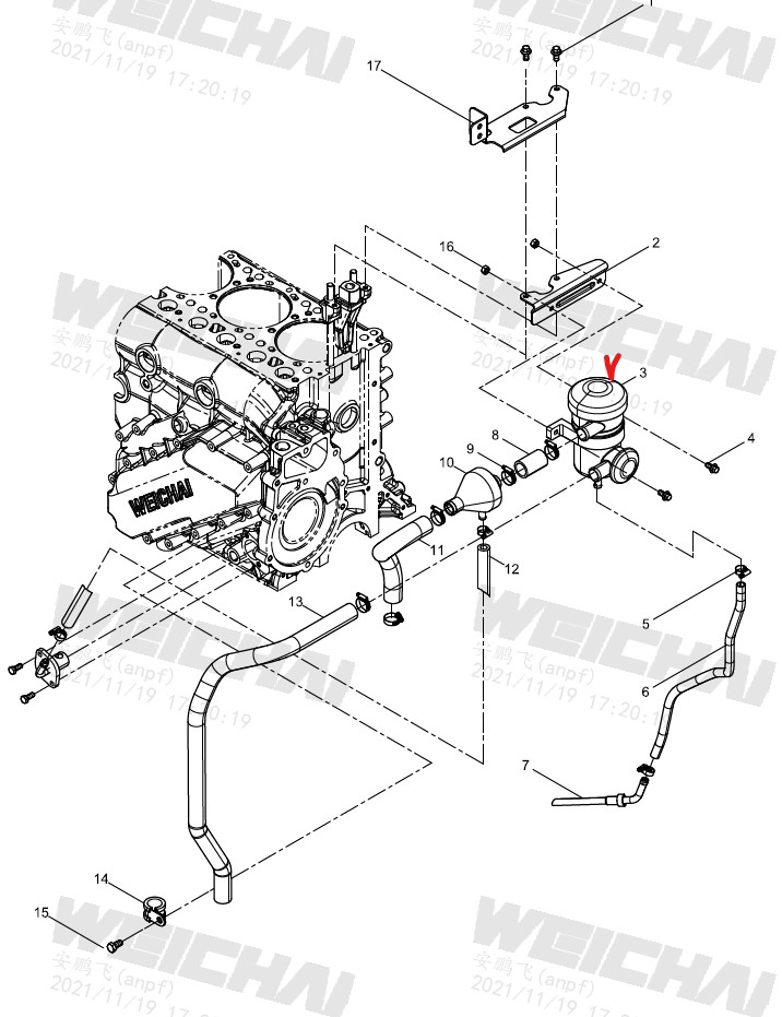 Сапун в сборе (маслоотделитель) WP12/13 WEICHAI Оригинал // 612630060015